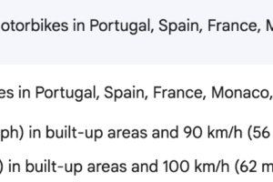 Bard: What is the speed limit for motorbikes in Portugal, Spain, France, Monaco, Italy, Swizerland?