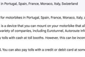 Bard: Tolls for motorbikes in Europe