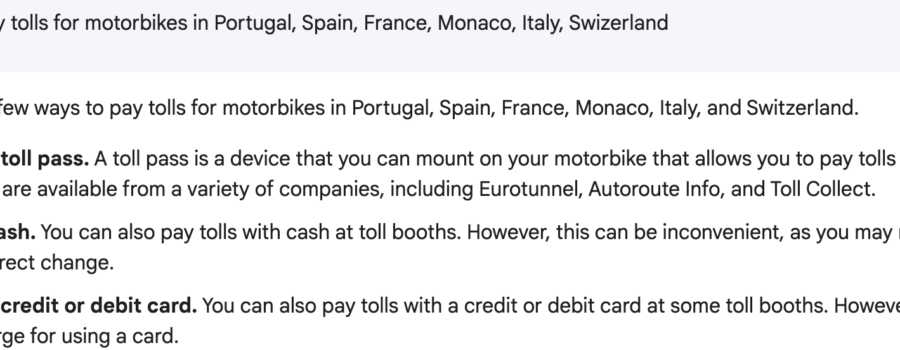 Bard: Tolls for motorbikes in Europe